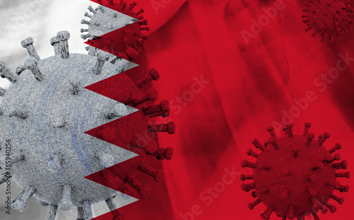 Flag of Bahrain with COVID-19 coronavirus. 3D Illustration © REDMASON