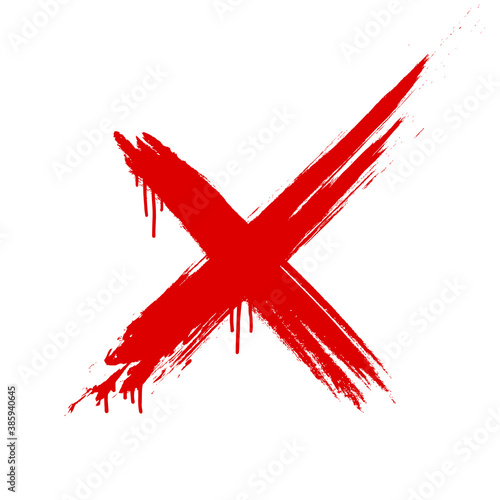Red cross sign. Grunge X symbol. Realistic brush with drips
