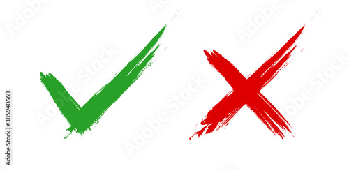 Check mark & cross signs. Green checkmark & red X symbol
