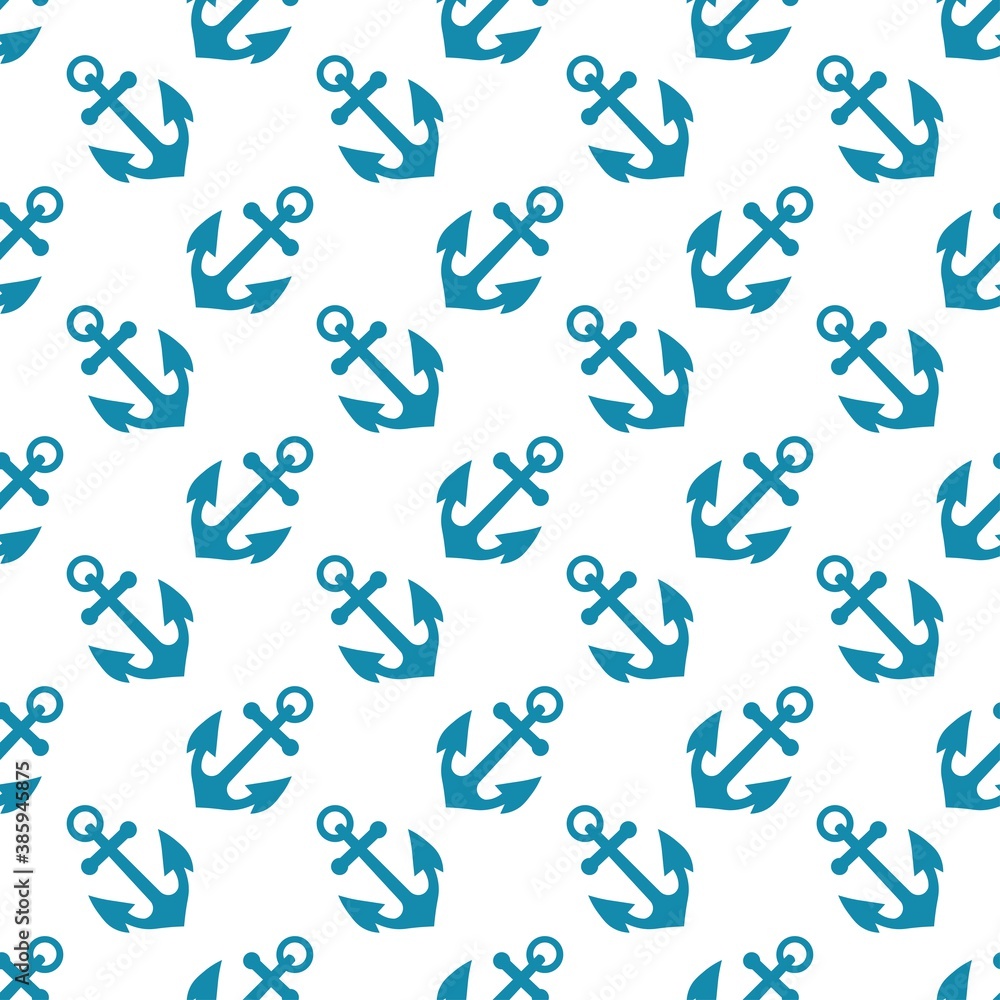 
Bright seamless pattern with blue anchors on a white background. Marine items in a flat style.
Stock vector illustration for decor and design, textiles,
wallpaper, wrapping paper