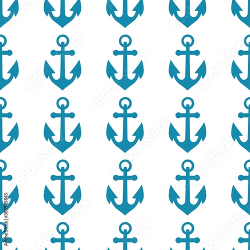  Beautiful seamless pattern with blue anchors on a white background. Marine items in a flat style. Stock vector illustration for decor and design, textiles, wallpaper, wrapping paper © Galina Pislar