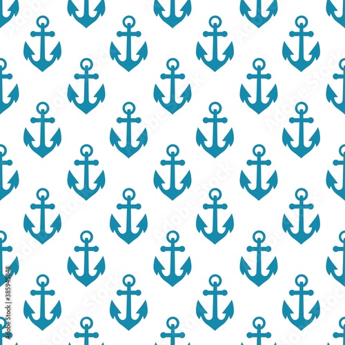 Lovely seamless pattern with blue anchors on a white background. Marine items in a flat style. Stock vector illustration for decor and design, textiles, wallpaper, wrapping paper