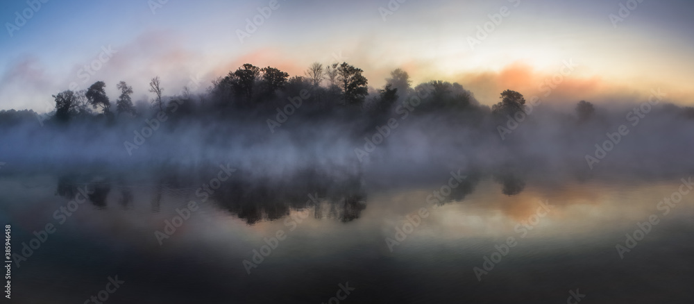 foggy sunrise over the river