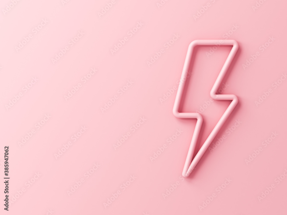 Sweet pink lightning or thunder isolated on pink pastel color wall background with shadow 3D rendering Sweet pink lightning or thunder isolated on pink pastel color wall background with shadow 3D rendering