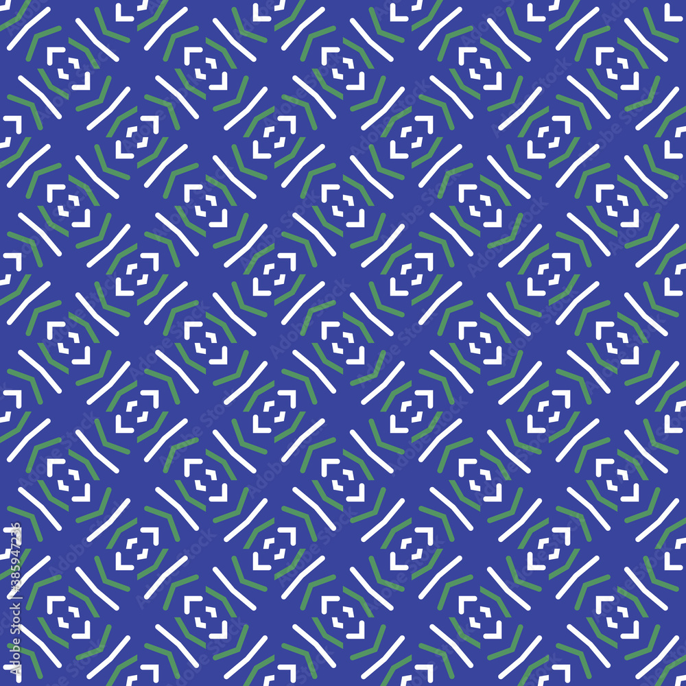Vector seamless pattern texture background with geometric shapes, colored in blue, green, white colors.