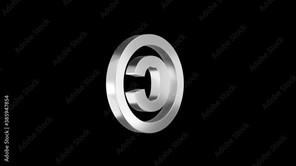 3D copyright symbol spinning. Alpha channel. Seamless looping.