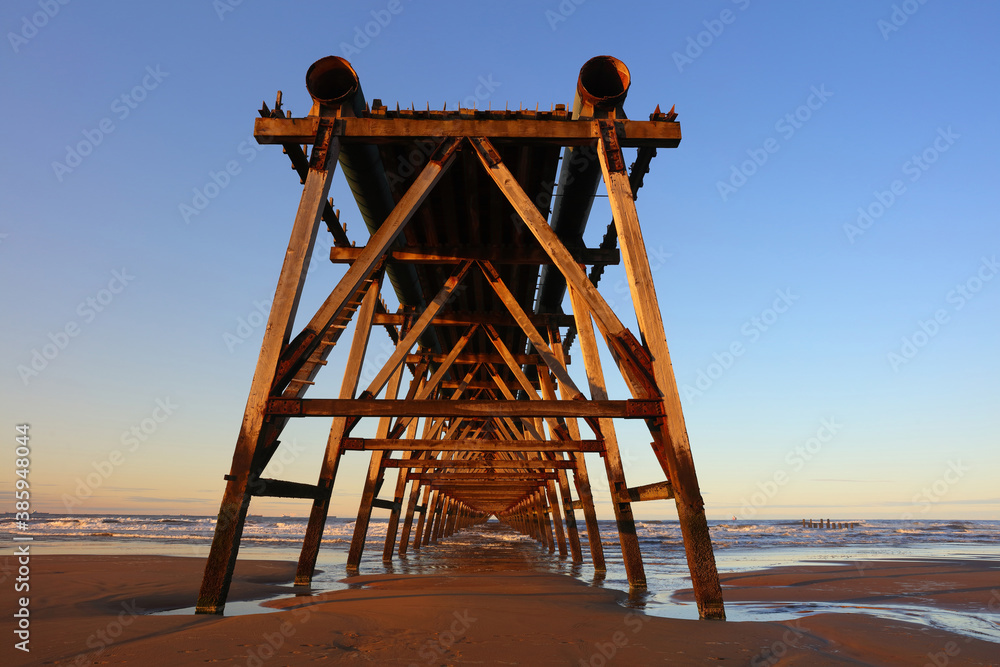 Abstract view of a wooden derelict Pier at Hartlepool, County Durham, England, UK.