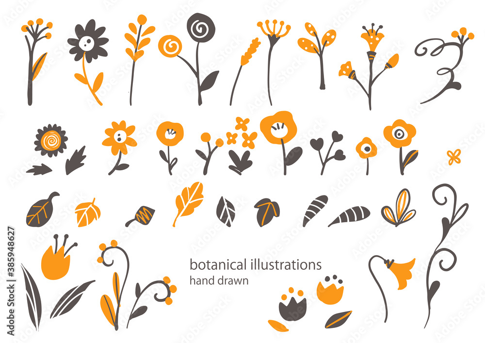 北欧風 手描きのボタニカルイラストセット Stock ベクター Adobe Stock