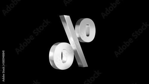3D percent sign icon spinning. Alpha channel. Seamless looping.