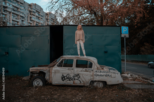 Photography girl and old car