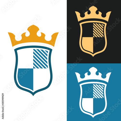 Color heraldic emblems isolated on white background. Template for shields badges in minimalistic cartoon style. Set of bright premium vintage vector illustration.