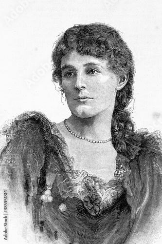 Maud Gonne. English born, Irish revolutionary suffragette and actress. 1866-1953. Antique illustration. 1890. photo