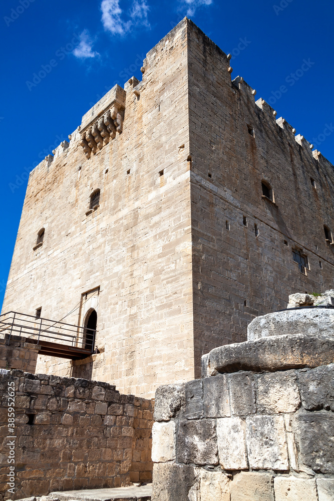 Kolossi Castle near Limassol in Cyprus first built around 1210 which was a stronghold fort of the Crusaders and is a popular travel destination tourist attraction landmark stock photo image