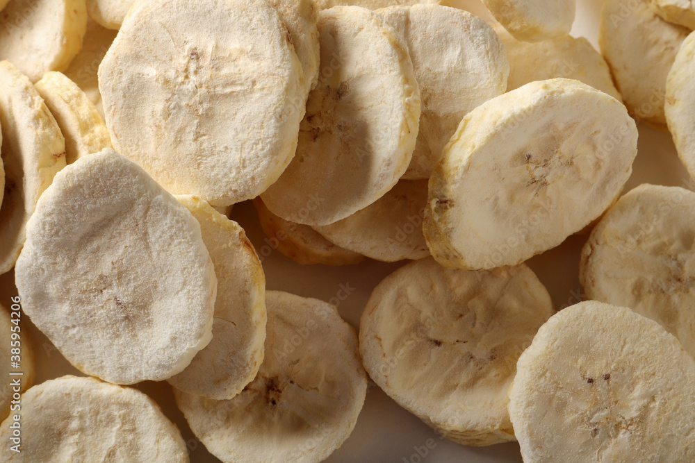 Pile of sweet dehydrated banana slices. Pile of sweet dehydrated banana slices.