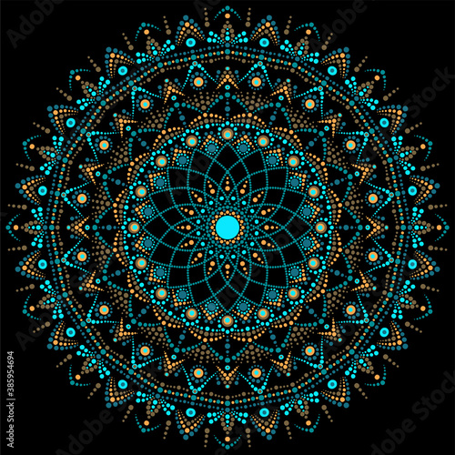 Dot mandala for acrylic painting. Spot painting point to point. Abstract design of mandala in dot paint style. ethnic round ornament.Hand drawn background. Islam, Arabic, Indian