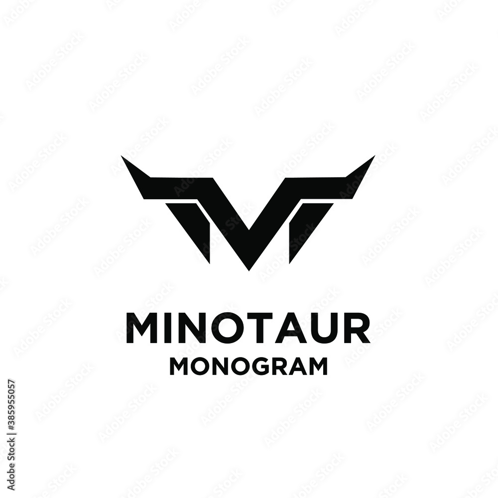 abstract Minotaur head face with initial letter m vector illustration logo icon design white background abstract Minotaur head face with initial letter m vector illustration logo icon design white background
