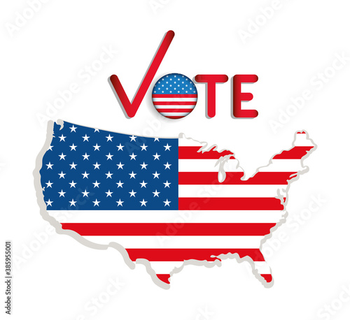 Presidential election vote with check mark flag button and map vector design