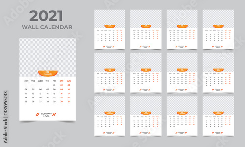 Wall calendar design 2021 template Set of 12 Months  Week starts Monday  Stationery design  calendar planner 