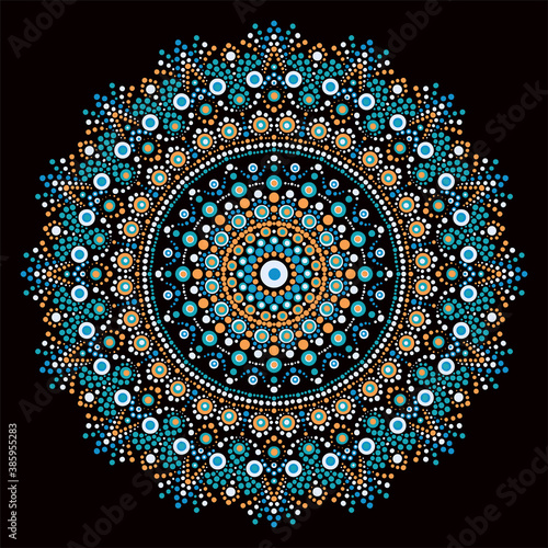 Dot mandala for acrylic painting. Spot painting point to point. Abstract design of mandala in dot paint style. ethnic round ornament.Hand drawn background. Islam, Arabic, Indian