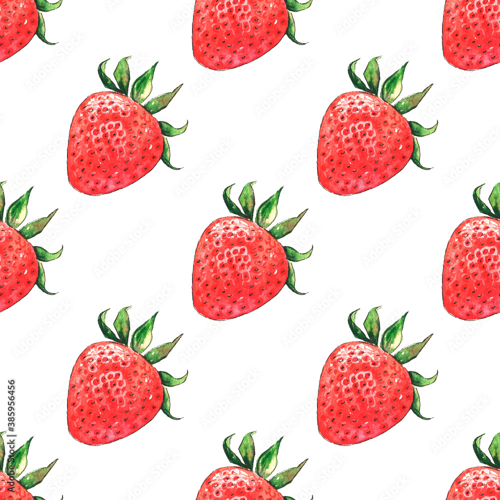 Seamless watercolor pattern with strawberries Seamless watercolor pattern with strawberries