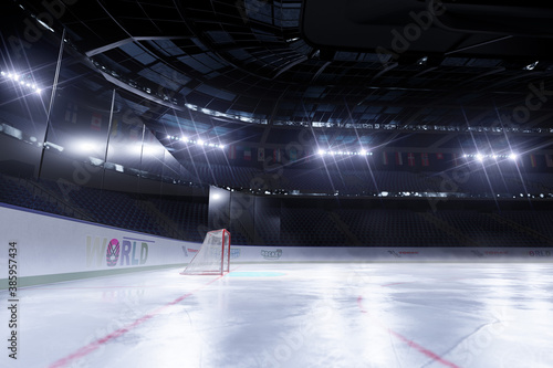 Photography empty hockey arena in 3d render illustration