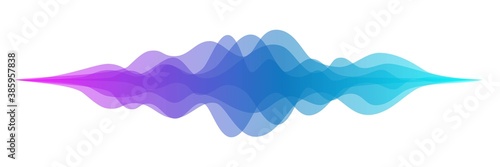 Abstract audio sound wave background. Blue and purple voice or music signal waveform vector illustration. Digital beats of volume color soundwave. Graphic electronic curve shape photo