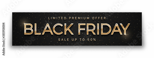 Black Friday Sale Elegant Luxury 3D Vector Banner Modern Golden Typographic Design Template Isolated On White Background