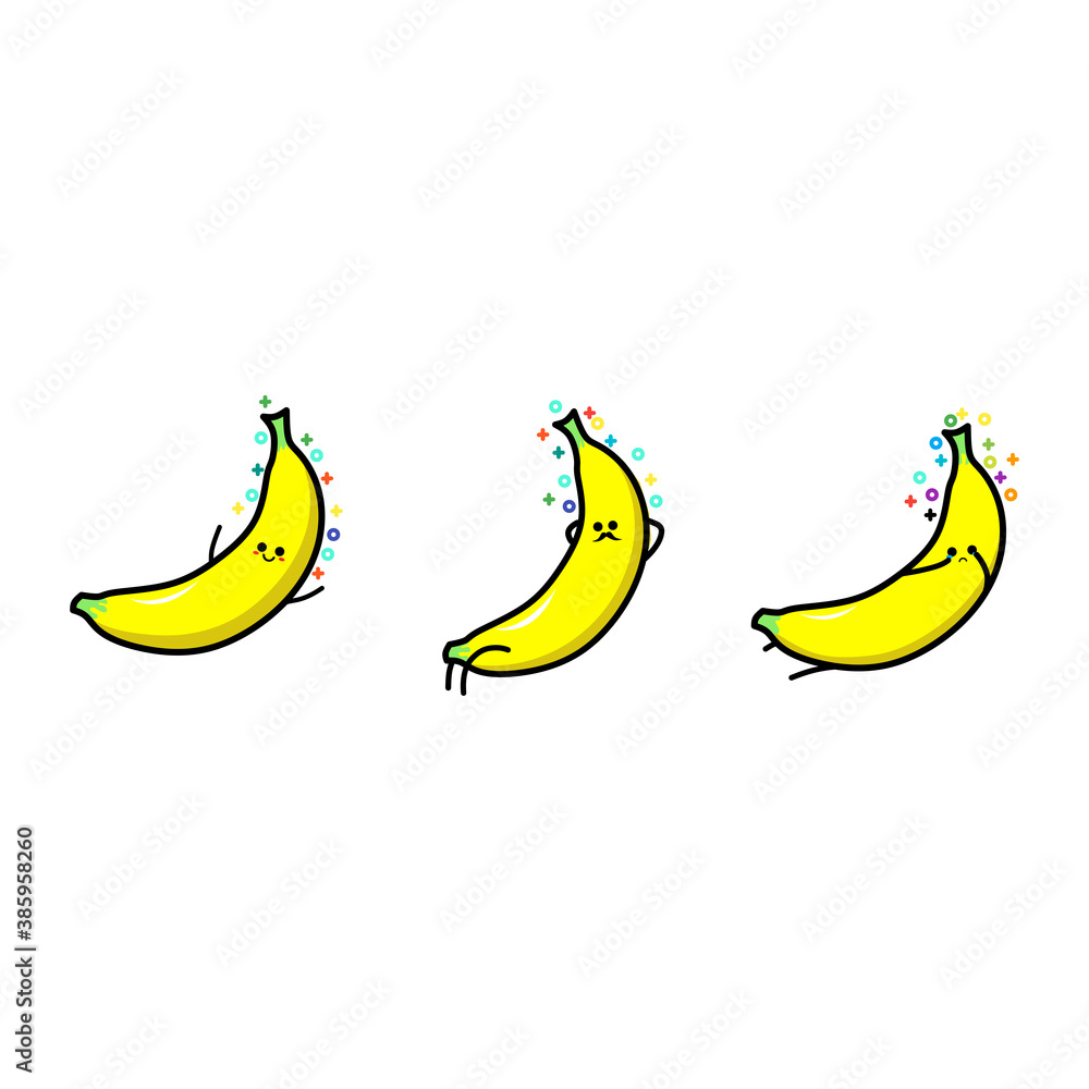 Illustration vector graphic of set of cute banana with various styles and cute expressions.Perfect for nutrition product,children's book covers,etc.