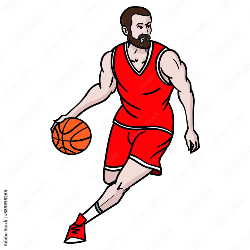 illustration of a basketball player with a beard and red jersey