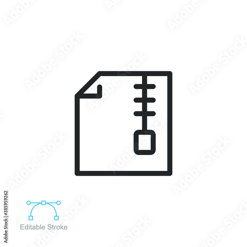 Archive data, zip file icon. data Compressed document button. extract application line symbol for logo, web, and mobile app. Editable stroke Vector illustration. Design on white background. EPS 10