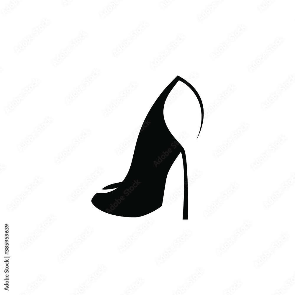 Black high heel shoe symbol on white backdrop. Design element