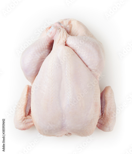 Whole fresh raw chicken isolated on white background with clipping path