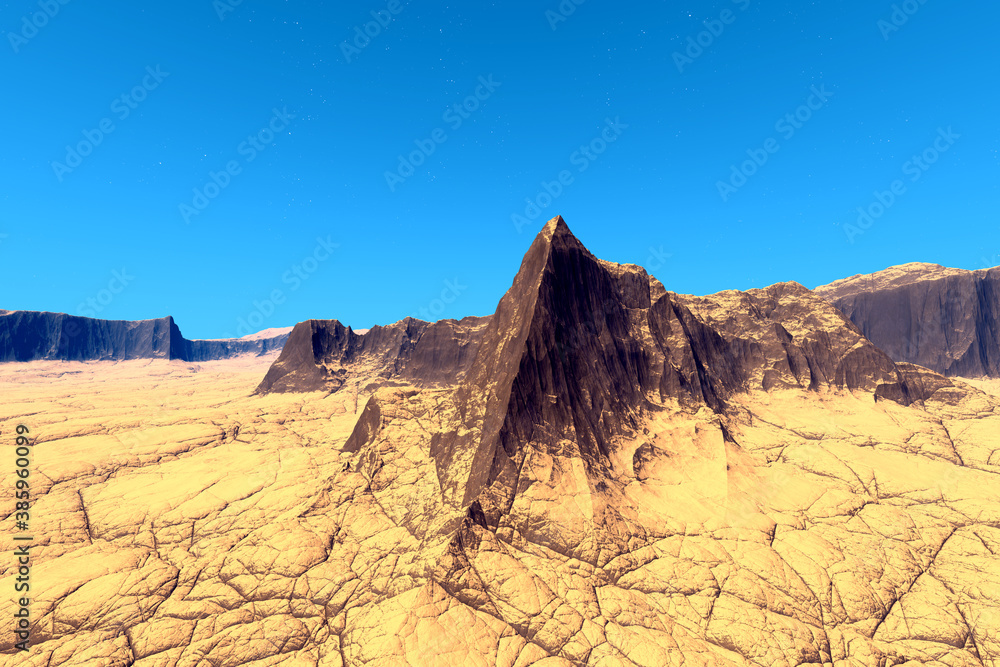 Naklejka premium Alien Planet. Mountain. 3D rendering