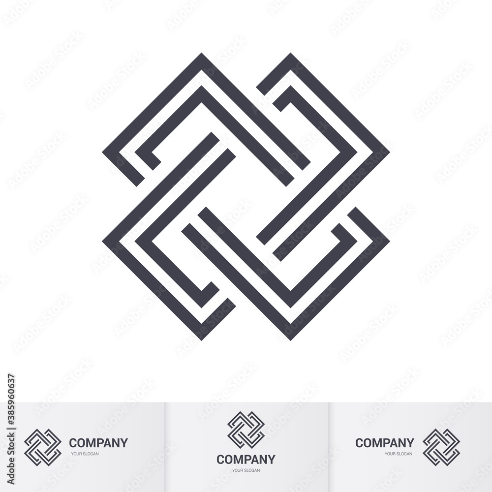 Complex Geometric Contemporary Element. Logo Design for Business Corporate Symbol with Slogan Template. Abstract Merged Figures in the Shape of a Cross on White Complex Geometric Contemporary Element. Logo Design for Business Corporate Symbol with Slogan Template. Abstract Merged Figures in the Shape of a Cross on White