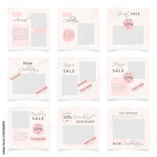 Trendy editable square instagram social media post templates set. Abstract minimal square web banners design for social media posts, stories, mobile apps, fashion, personal blog
