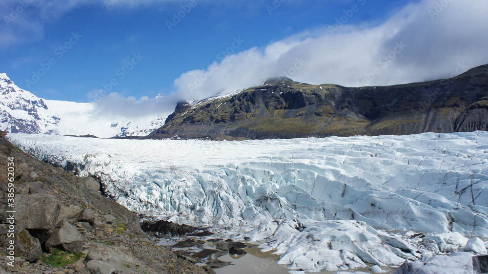 Ice glacier with mountains on Iceland
