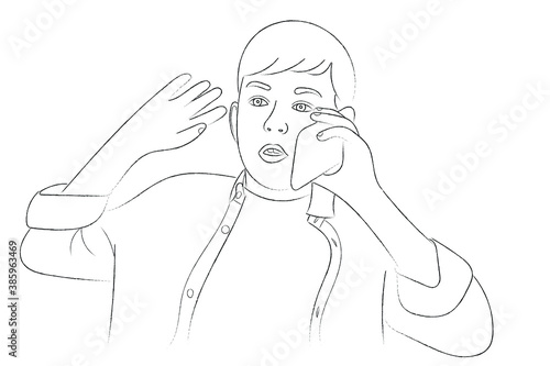 Tableau sur toile Sketch portrait of a teenage boy who is talking to someone on the phone