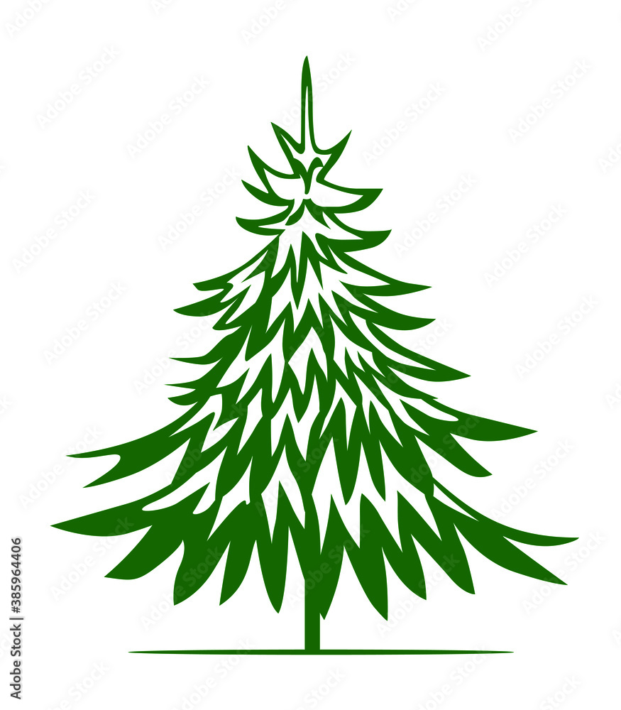 Fototapeta premium Green Christmas Tree. Vector illustration and Icon.
