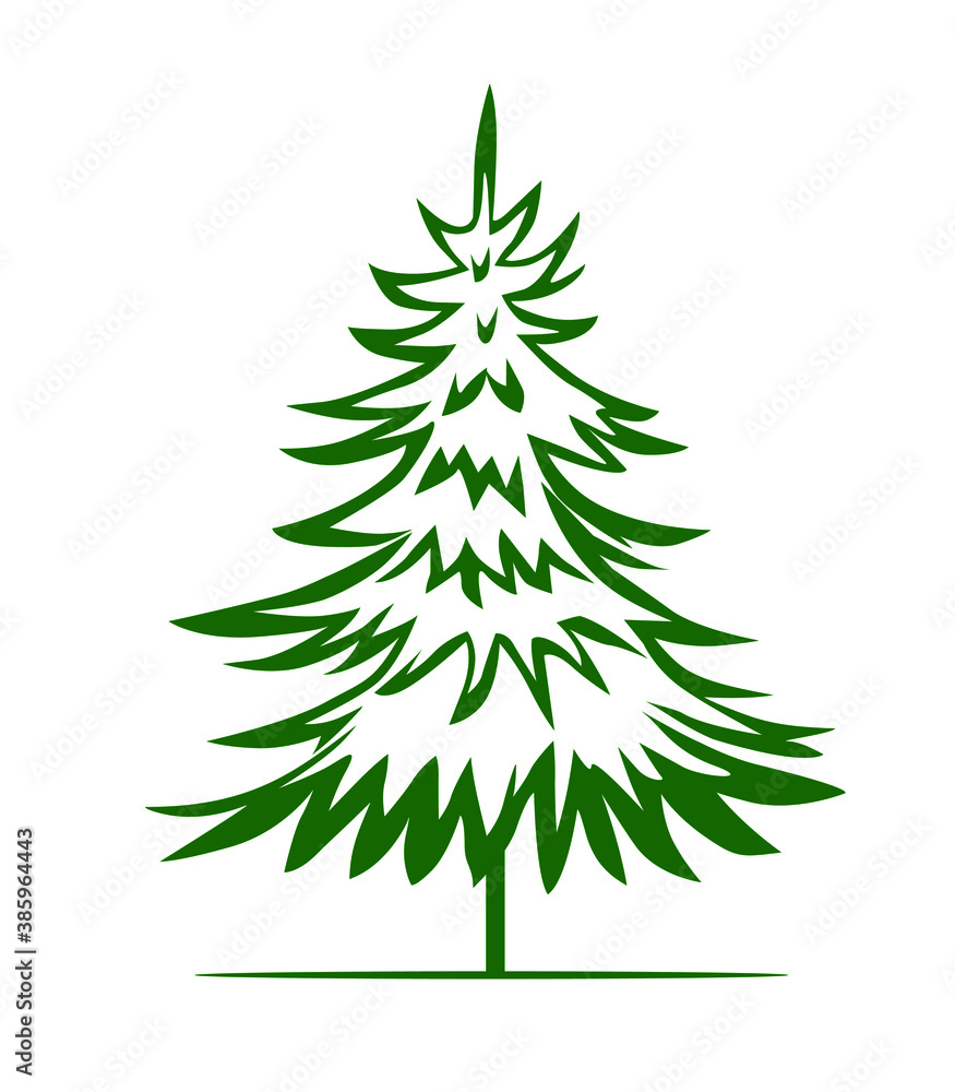 Fototapeta premium Green Christmas Tree. Vector illustration and Icon.