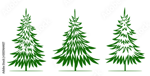 A set of green Christmas Trees. Winter season design elements and simply pictogram collection. Isolated vector xmas Icons and Illustration.