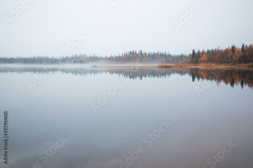 Lake and fog in autumn