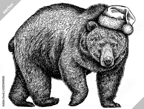 black and white linear paint draw bear vector illustration