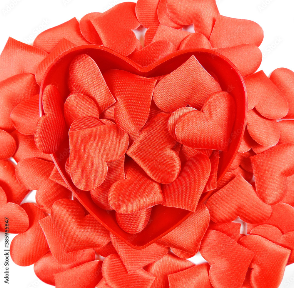 Obraz premium red heart is made of hearts and in the center is a heart filled with hearts, isolated on white background