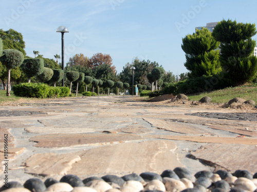  decorative stone pavement road in the park