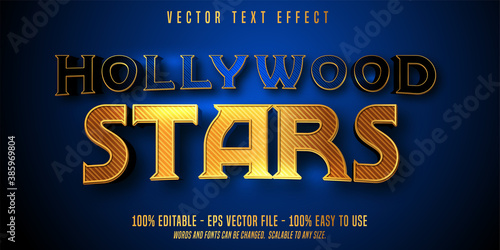 Hollywood stars text, golden style editable text effect