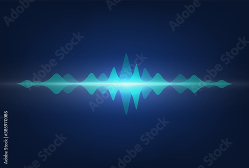 Sound waves. Frequency audio signal amplitude. Neon wavy highs on recorder display. Media technologies for soundtracks recording in music studio. Vector colorful digital voice spectrum illustration