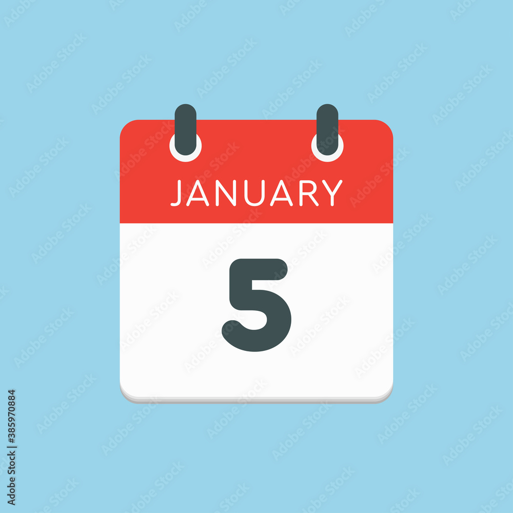 Icon day date 5 January, template calendar page Icon day date 5 January, template calendar page
