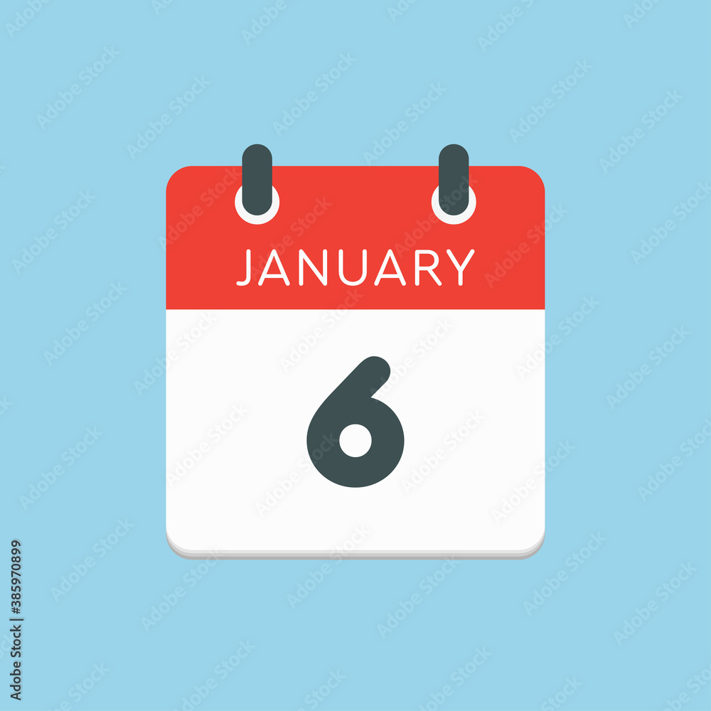 Icon day date 6 January, template calendar page Icon day date 6 January, template calendar page