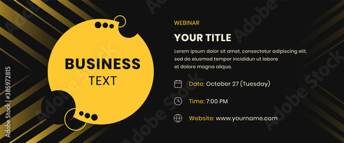 Abstract yellow webinar with contact data on a dark background. Vector template banner for the conference, flyer, meetup, party, event, web-header