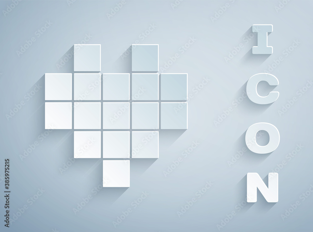 Obraz premium Paper cut Pixel hearts for game icon isolated on grey background. Paper art style. Vector.